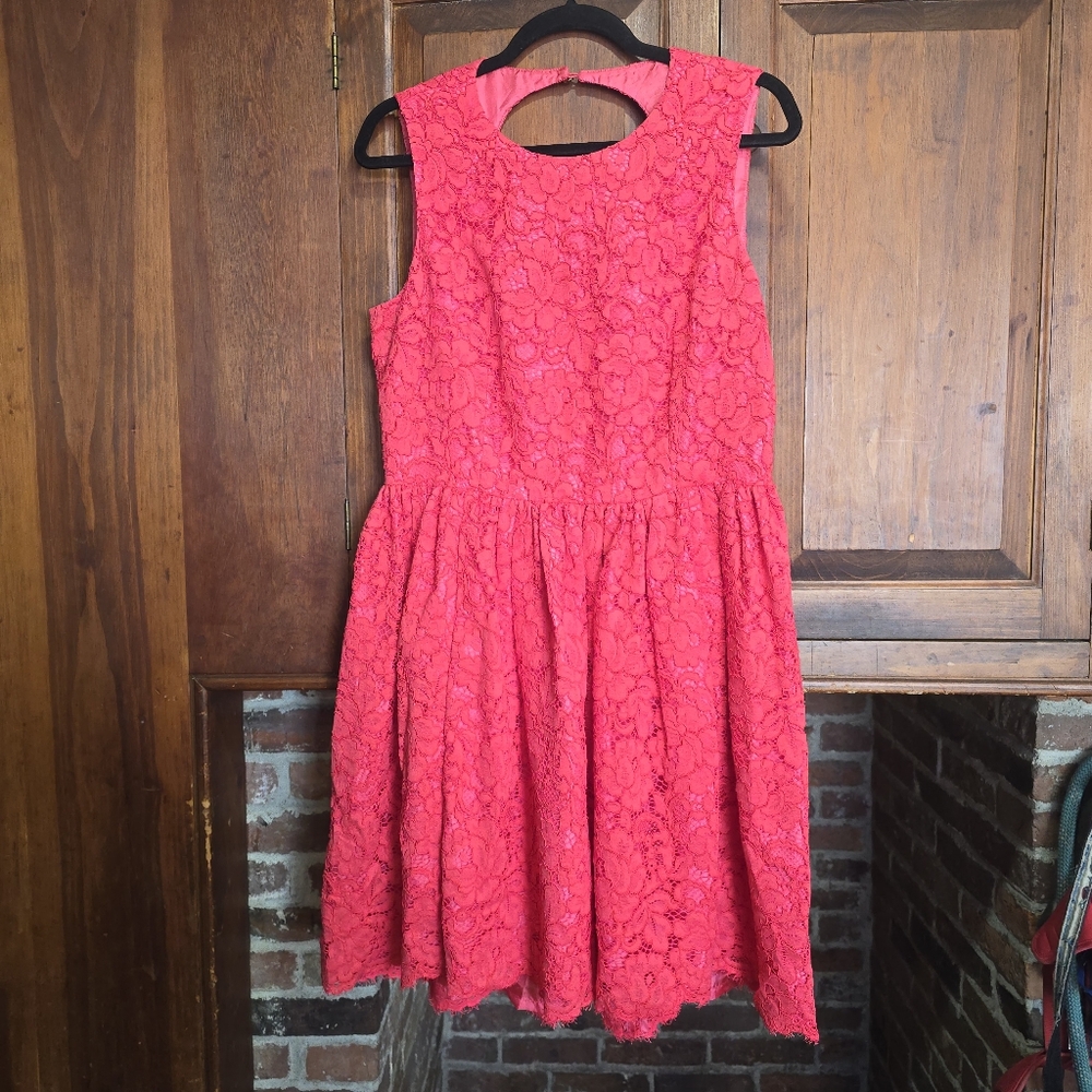 Kate Spade New York Chic Sleeveless High Low Geranium Lace Dress - 12